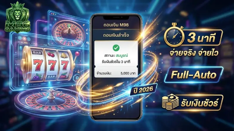 ถอนเงิน M98 ระบบ Full Auto จ่ายจริง จ่ายไว รับเงินชัวร์ใน 3 นาที ปี 2026